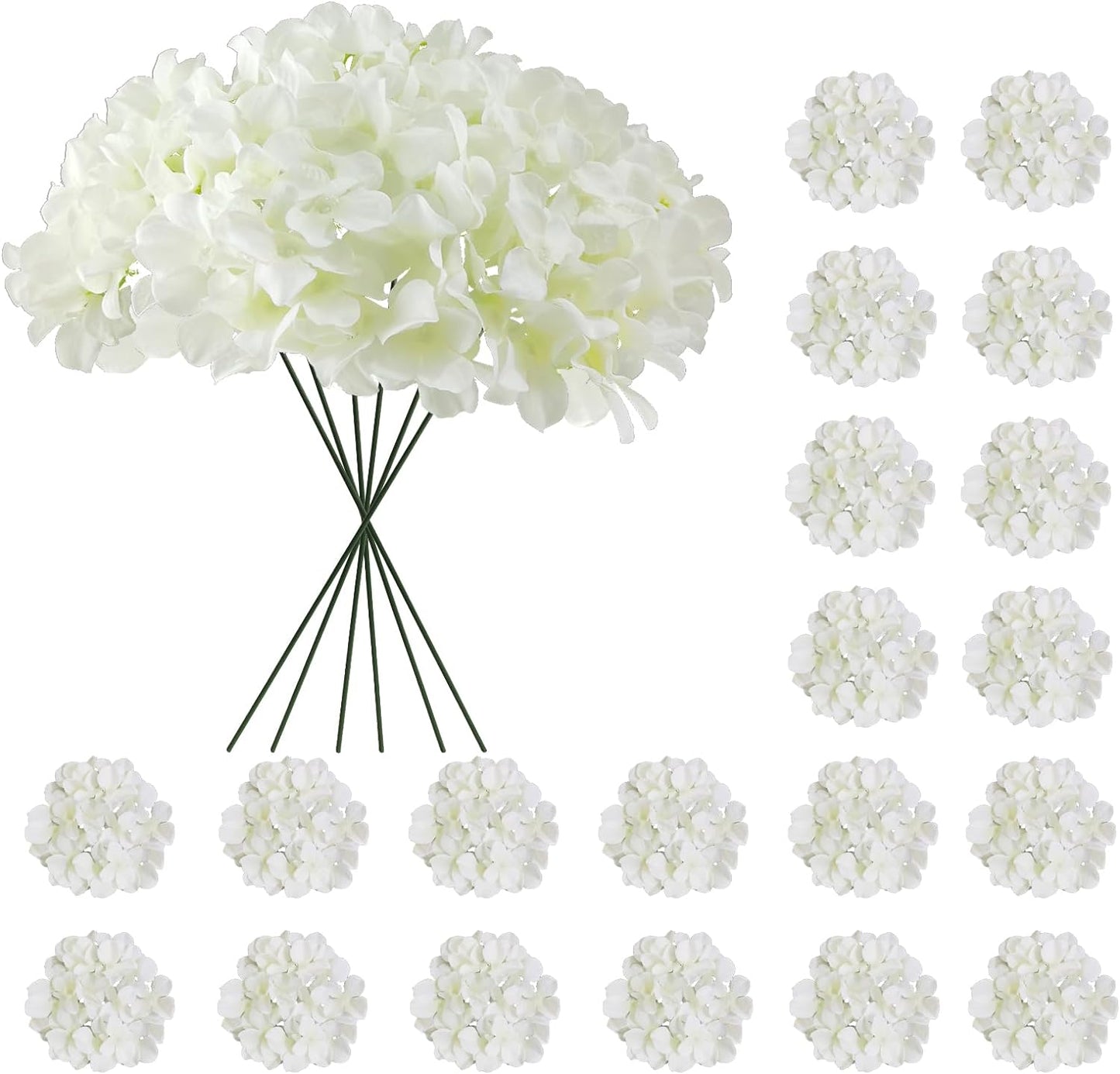 20 Pcs White Hydrangea Artificial Flowers Bulk, Faux Hydrangea Flowers Heads
