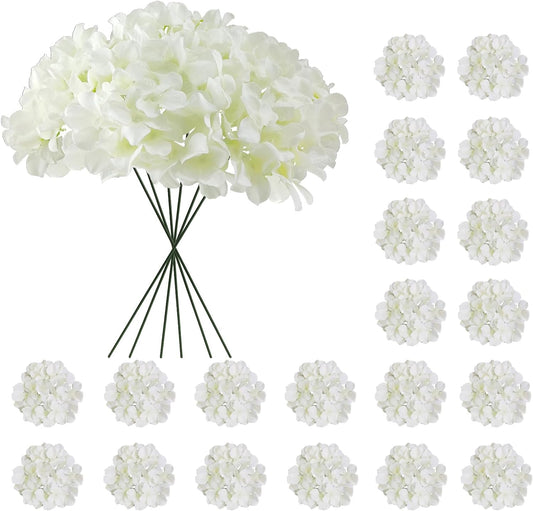 20 Pcs White Hydrangea Artificial Flowers Bulk, Faux Hydrangea Flowers Heads