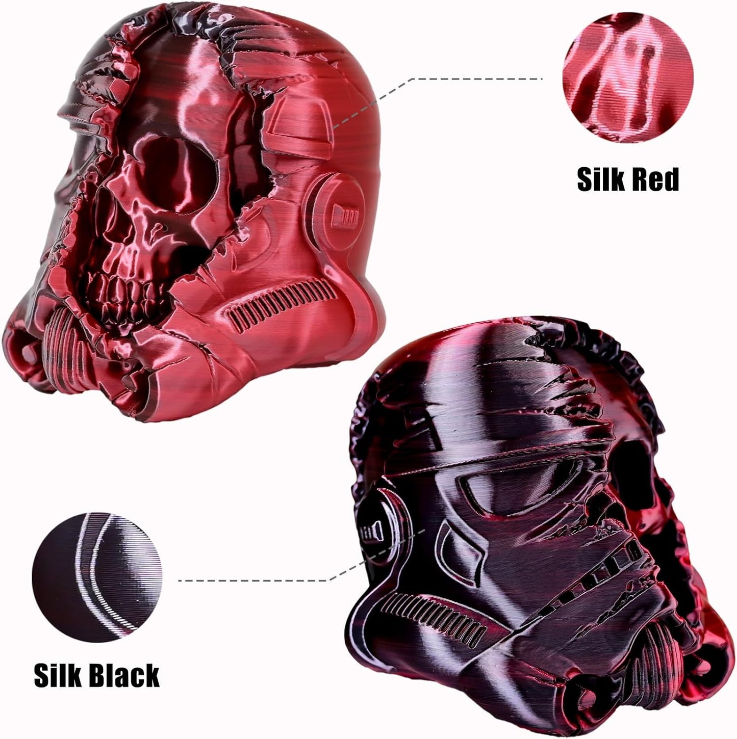 PLA Filament 1.75mm, Silk PLA 3D Printer Filament, High Speed Printing Dual Color Filament Black Red 2 in 1 Coextrusion 1.75 PLA Filament +/-0.02mm, 1kg/2.2lb