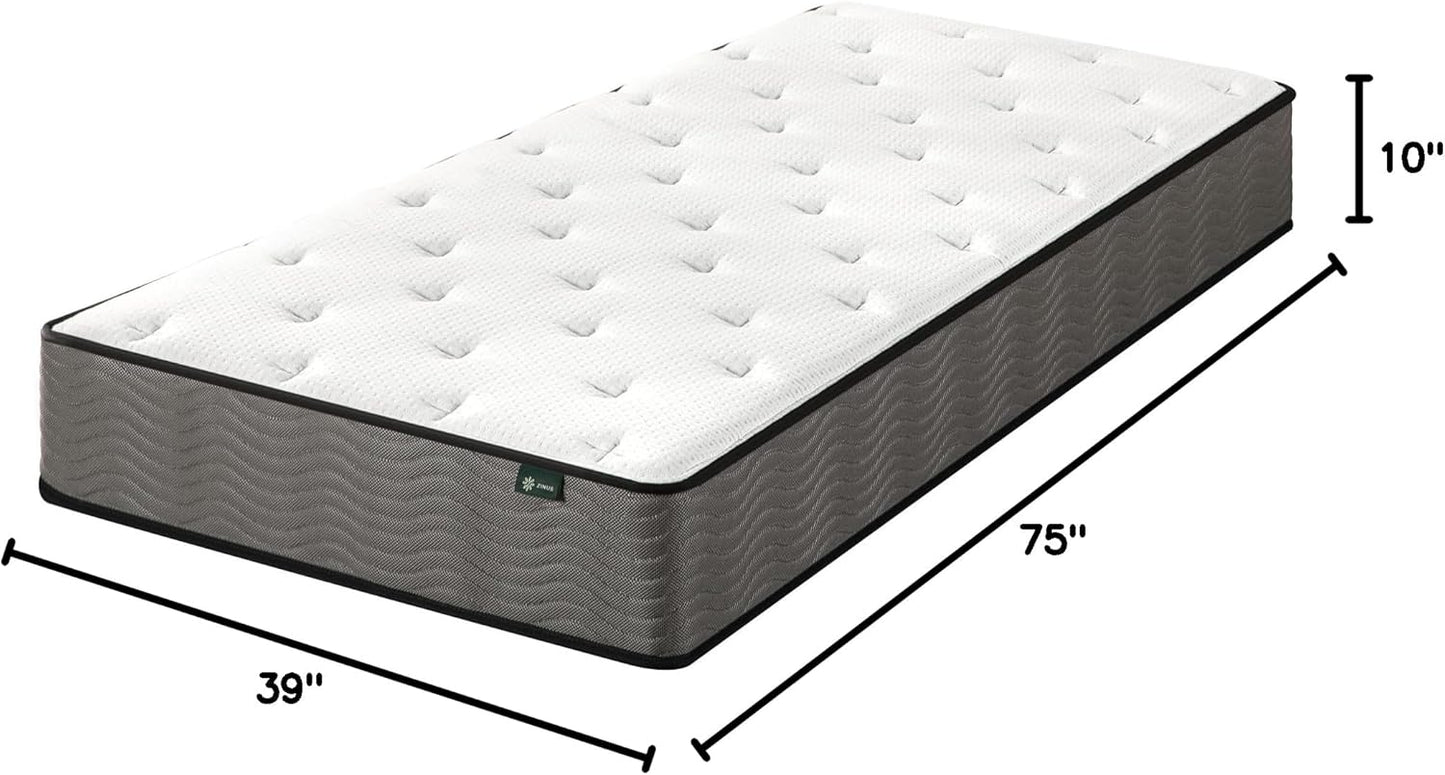 ZINUS 10 Inch True Support Hybrid Mattress [New Version], Twin, Fiberglass Free, Medium Feel, Motion Isolation, Certified Safe Foams & Fabric, Mattress in A Box - Retail $160