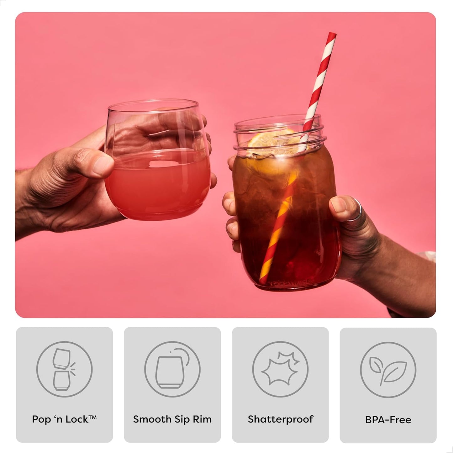 TOSSWARE POP 14oz Vino SET OF 12, Recyclable, Unbreakable & Crystal Clear Plastic Wine Glasses