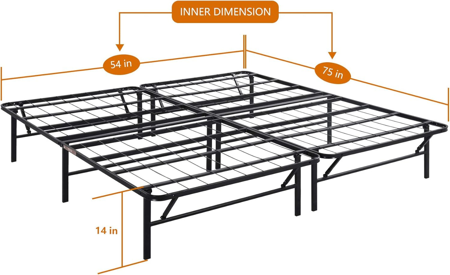 NEW - PrimaSleep 14 Inch Foldable Heavy Duty Metal Bed Frame/Under-Bed Storage/Comfortable Base Bed Frame/No noise/Black/Full - Retail $65