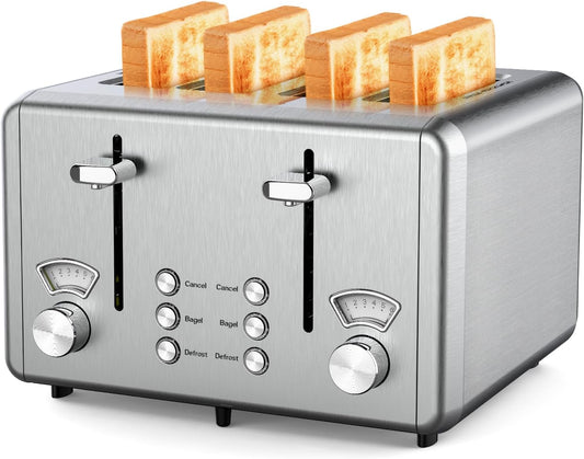 NEW - WHALL Toaster Stainless Steel, 6 Bread Shade Settings, Bagel/Defrost/Cancel Function, 1.5in Wide Slot, High Lift Lever, Removable Crumb Tray, for Various Bread Types - Retail $199