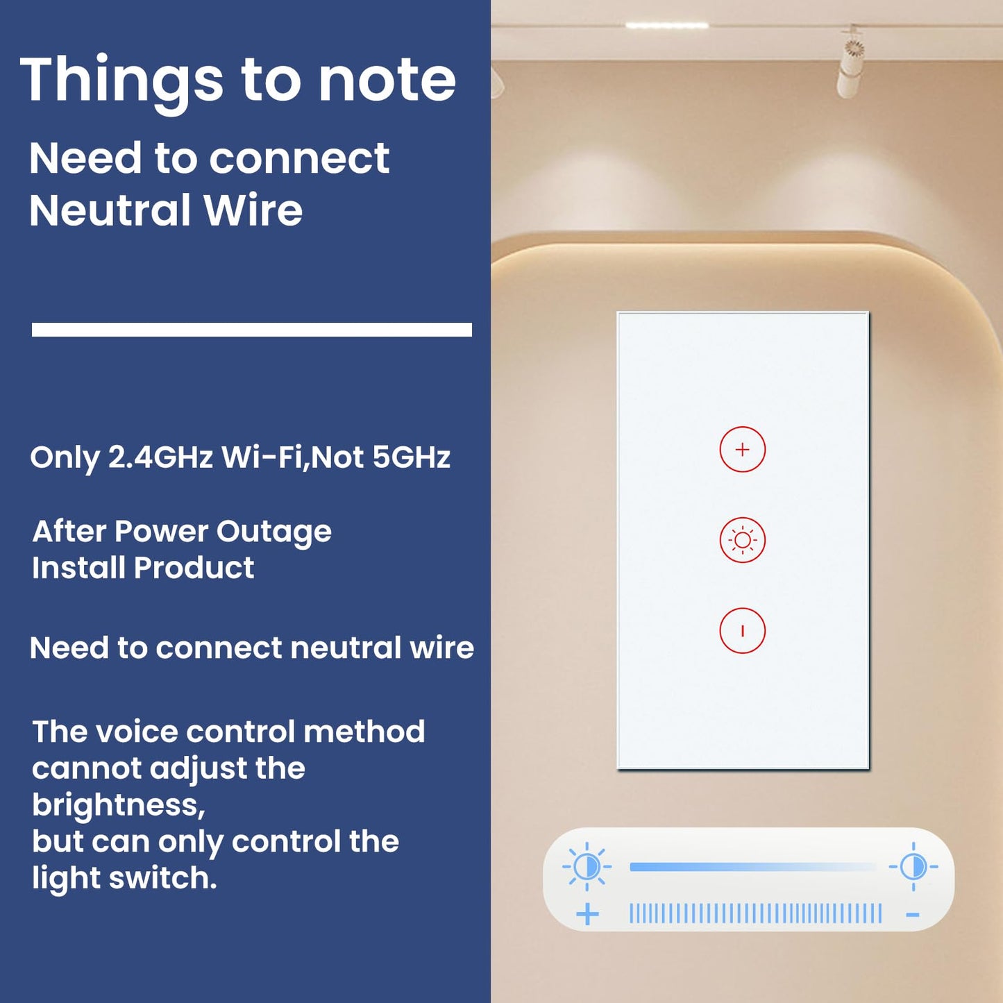 Smart Dimmer Switch,Single-Gang,Neutral Required,2.4GHz,Tuya/Smart Life App/Alexa,Tempered Glass Panel,White