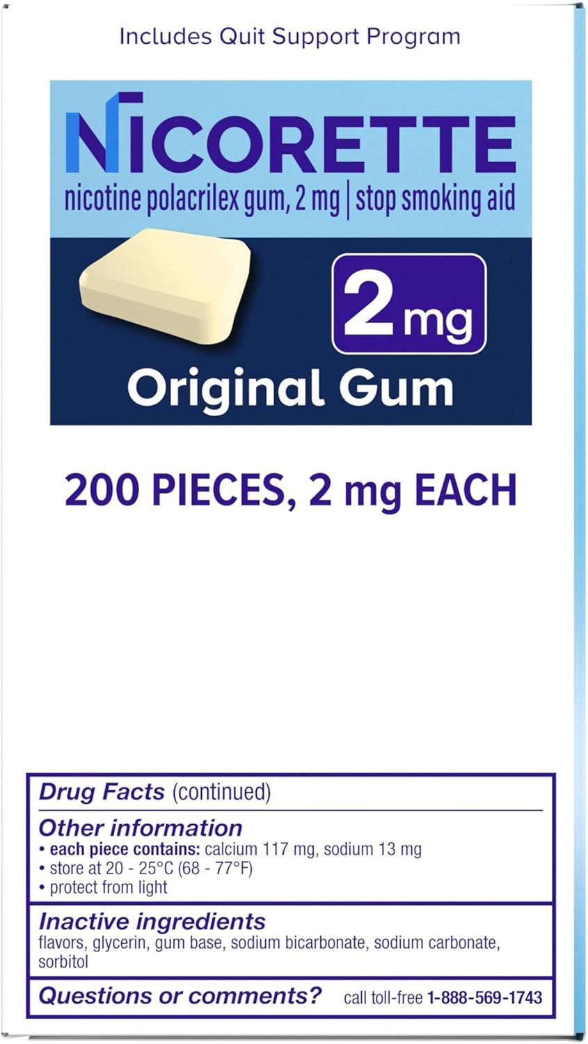 Nicorette Nicotine Gum Stop Smoking Aid, 2 mg, Original Flavor - 200 Count