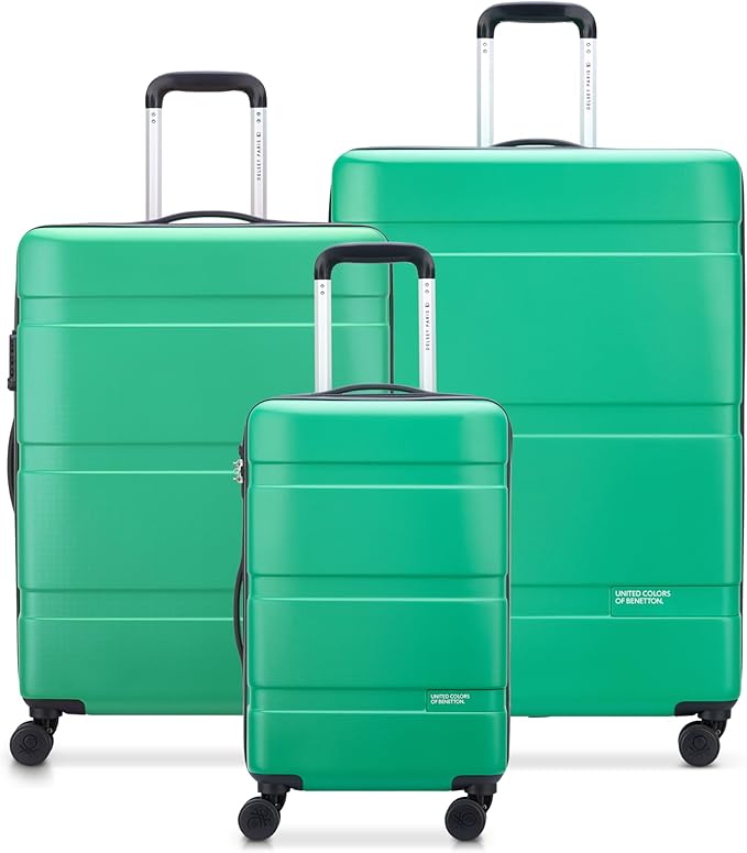 United Colors of Benetton Now Hardside Luggage with Spinner Wheels, Green, 3 Piece Set 19/23/27 Inch - Retail $390