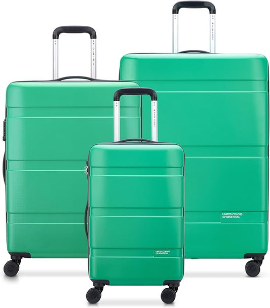 United Colors of Benetton Now Hardside Luggage with Spinner Wheels, Green, 3 Piece Set 19/23/27 Inch - Retail $390
