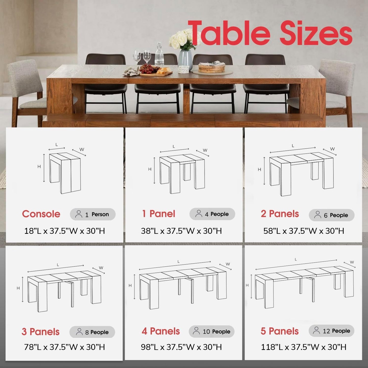 NEW - Transformer Table Expandable Dining Set for 2 to 12, Solid Wood Extendable Kitchen Table, Space-Saving Furniture, Small to Large Adjustable Dining Set with Bench- Retail $1899