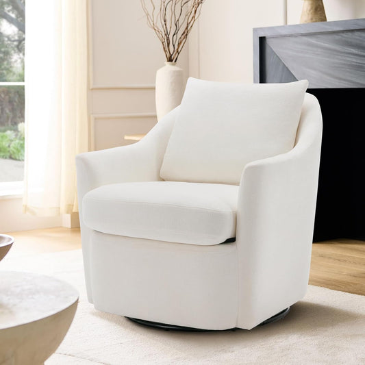 NEW - Swivel Barrel Chair 30'' Wide Upholstered Accent Chair with Back Pillow, Modern, Beige - Retail $190