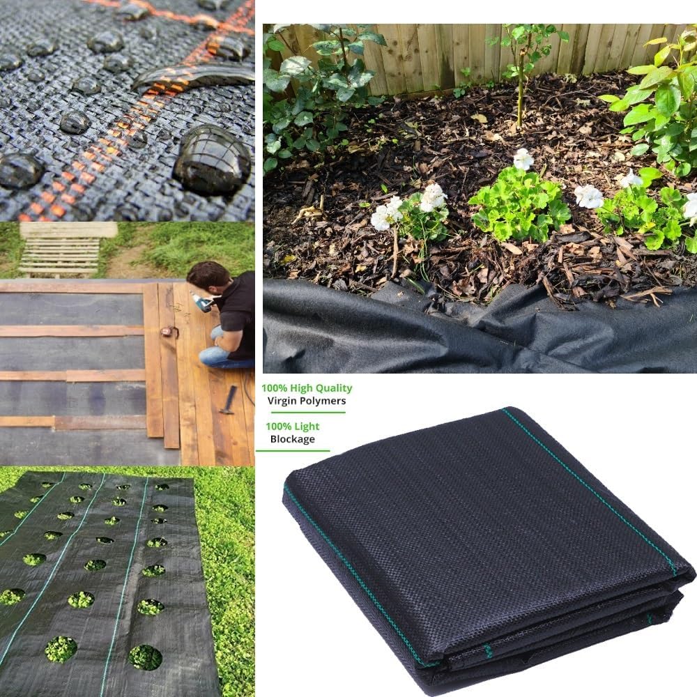6.6x32.8ft Landscape Fabric Weed Barrier Fabric Heavy Duty,Landscape Fabric with 15 U-Shaped Pins and Gasket for Landscaping, Driveway, Weed Control, Construction, Underlayment-3.2oz