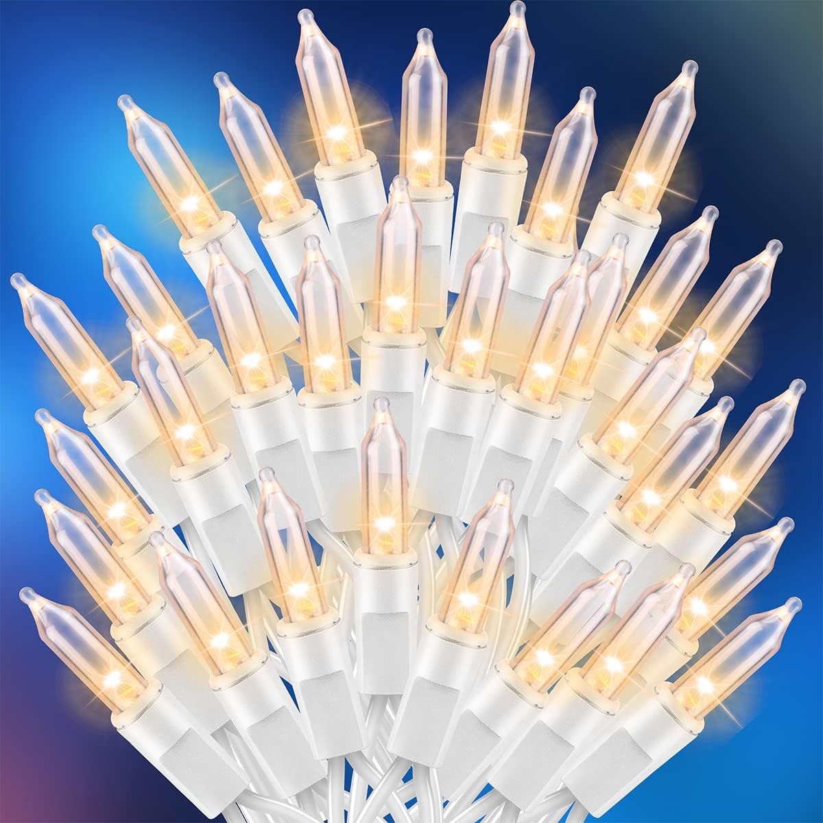 Ultra-Bright Connects End to End Warm White Christmas Mini Light 300L 63.8Ft(2Sets-Each 150L)UL Listed Incandescent Bulb String Light for Indoor Outdoor Holiday Garden Christmas Tree Decor