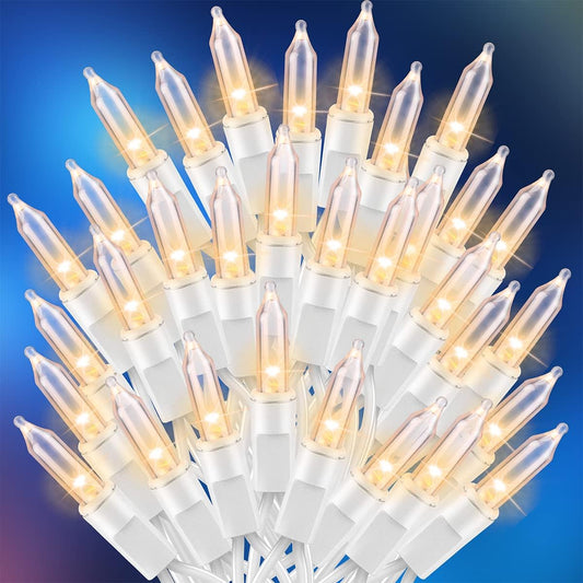 Ultra-Bright Connects End to End Warm White Christmas Mini Light 300L 63.8Ft(2Sets-Each 150L)UL Listed Incandescent Bulb String Light for Indoor Outdoor Holiday Garden Christmas Tree Decor