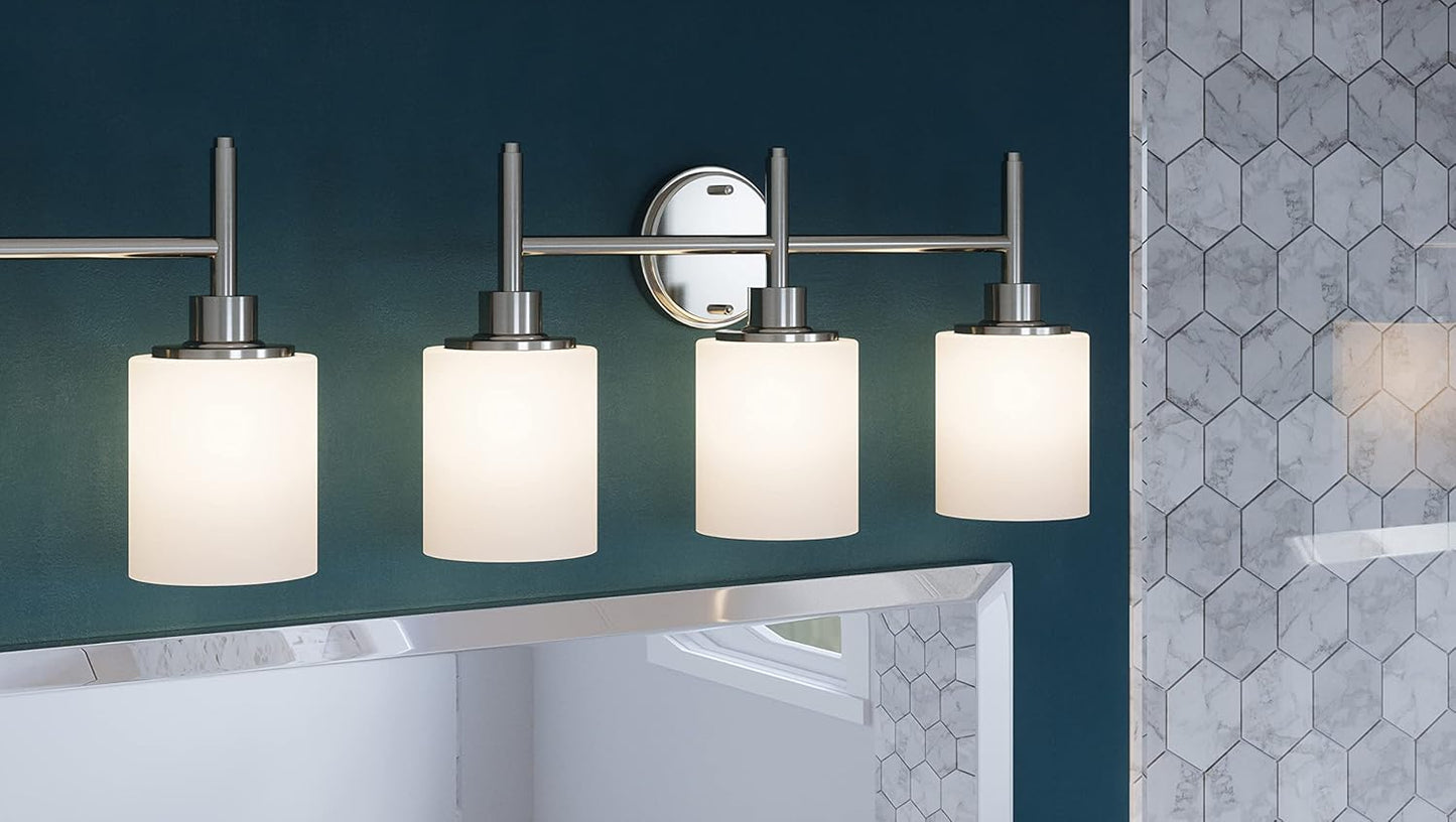 NEW - Design House 556209 Aubrey Transitional 3-Light Indoor Bathroom Vanity Light Dimmable Frosted Glass for Over the Mirror, Satin Nickel - Retail $70