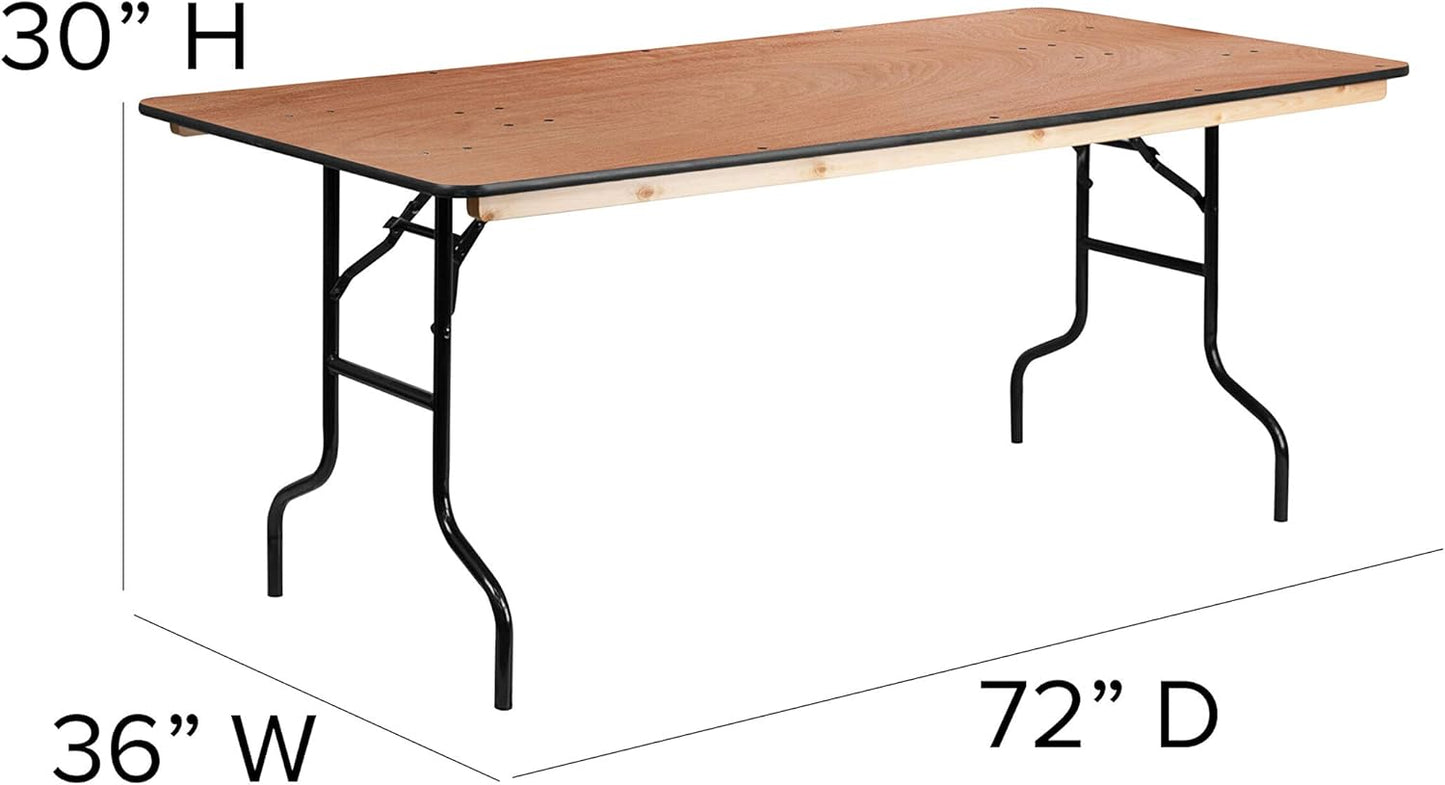 Flash Furniture Fielder 6ft Rectangular All-Occasion Wood Folding Event Table, Foldable Portable Banquet Table with Wooden Top, Natural/Black - Retail $186