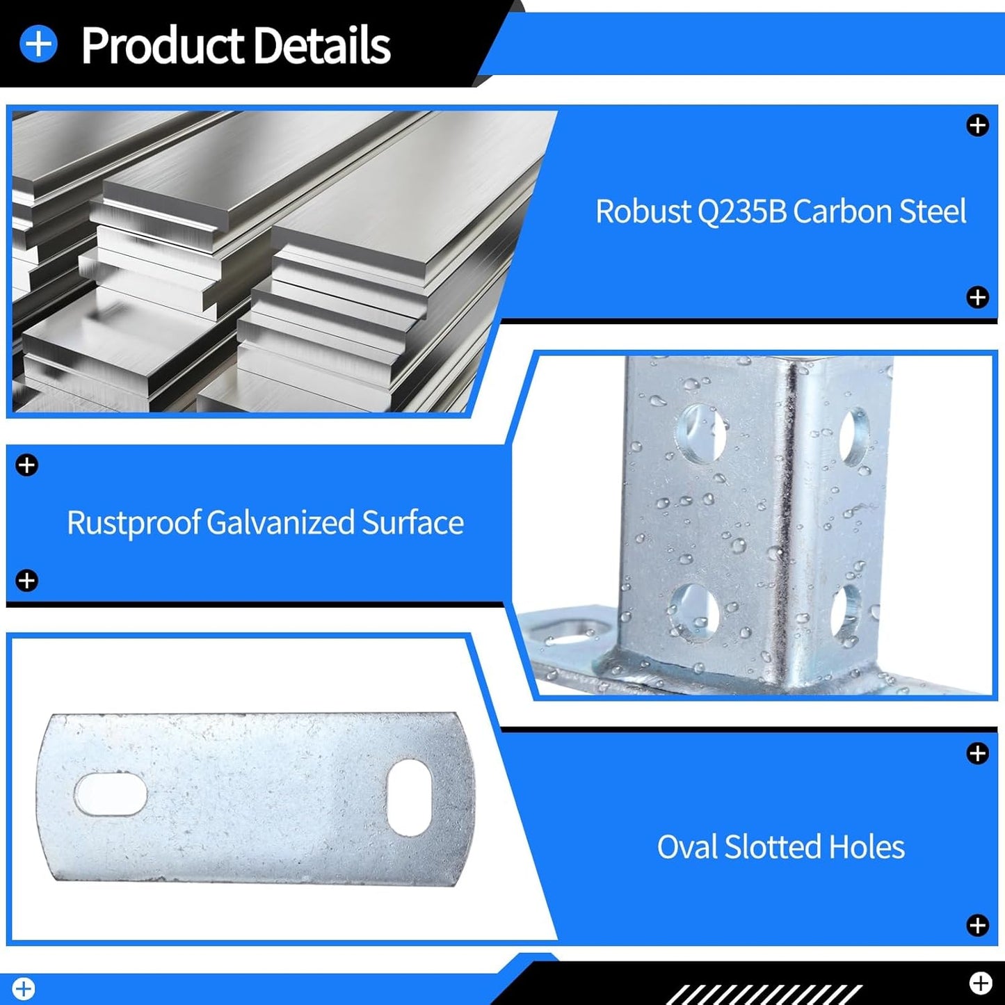 8 PCS Strut Post Bases, 2 Slotted Holes U Post Base for 1-5/8 Inches Square Single Channel, Heavy Duty Galvanized Carbon Steel Wall Ground Floor Mounting System, Universal Shelf Bracket Pile Base