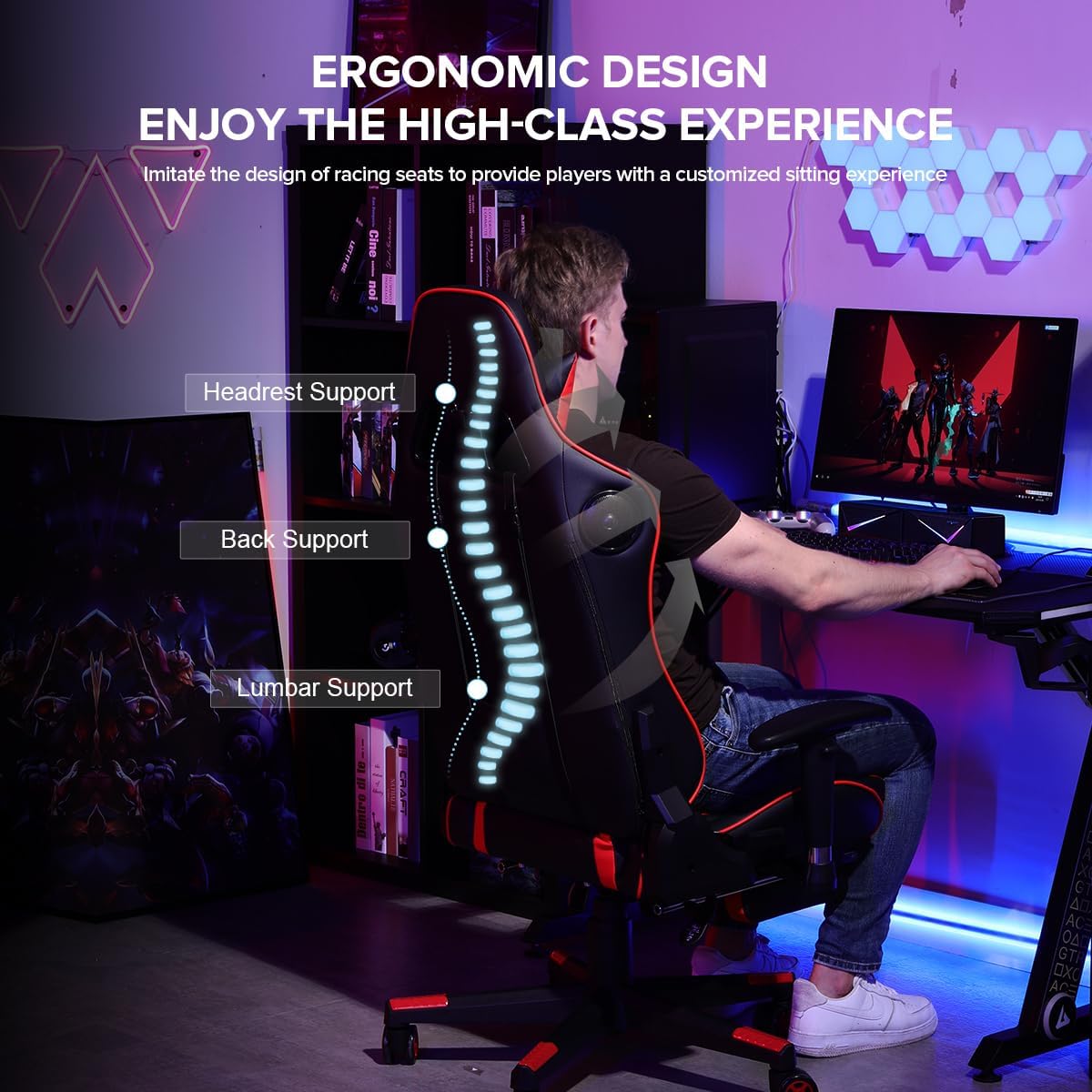NEW - GTRACING Gaming Chair with Footrest Speakers Video Game Chair Bluetooth Music Heavy Duty Ergonomic Computer Office Desk Chair Red - Retail $170