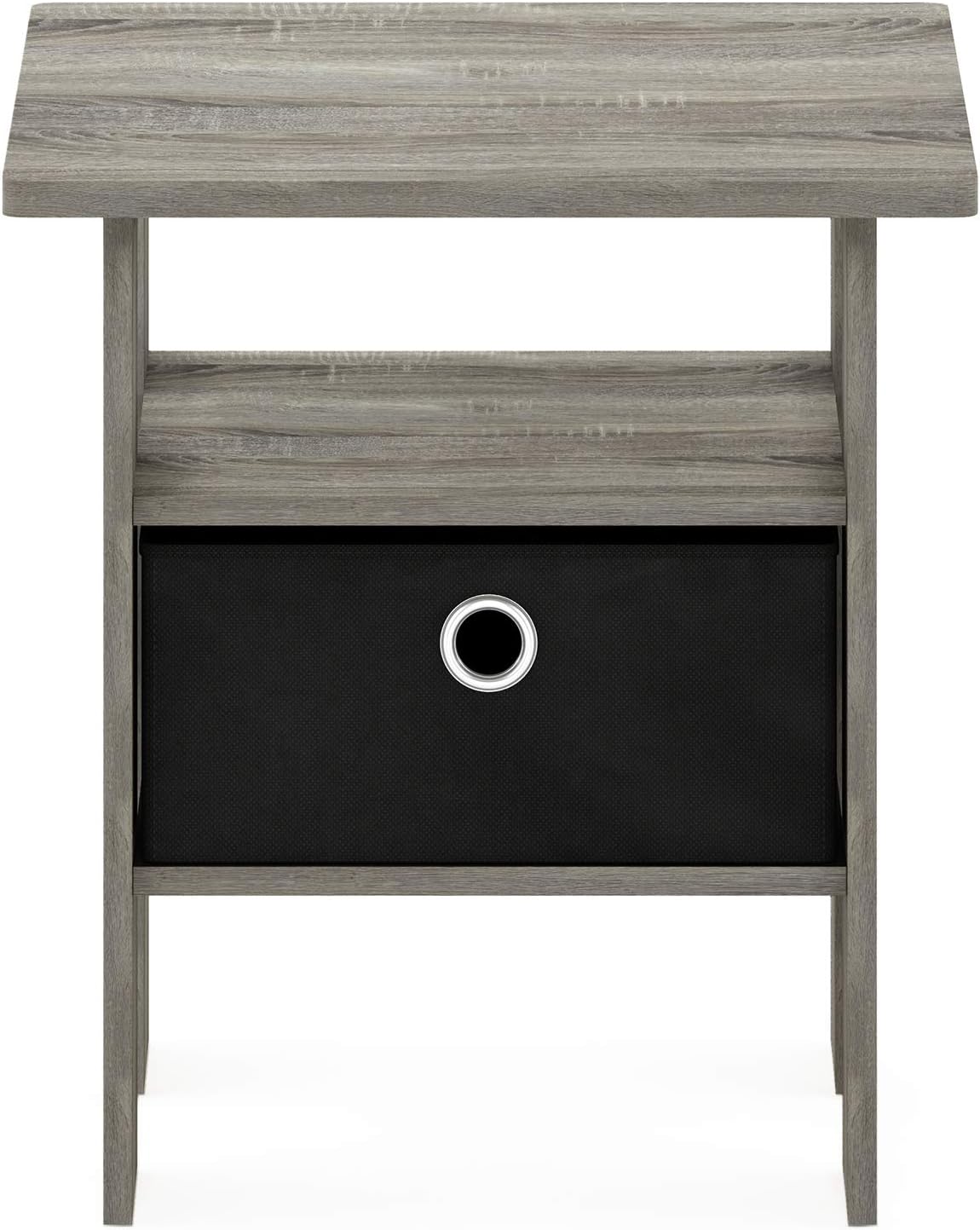 NEW - Furinno Andrey End Table / Side Table / Night Stand / Bedside Table with Bin Drawer, French Oak Grey/Black - Retail $24