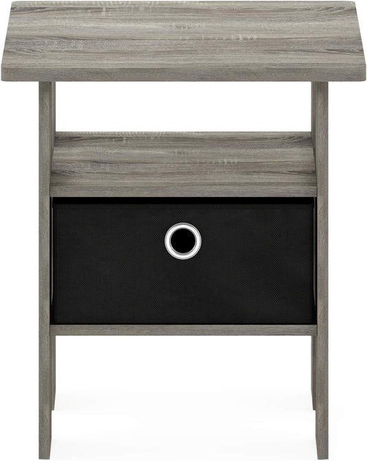 NEW - Furinno Andrey End Table / Side Table / Night Stand / Bedside Table with Bin Drawer, French Oak Grey/Black - Retail $24
