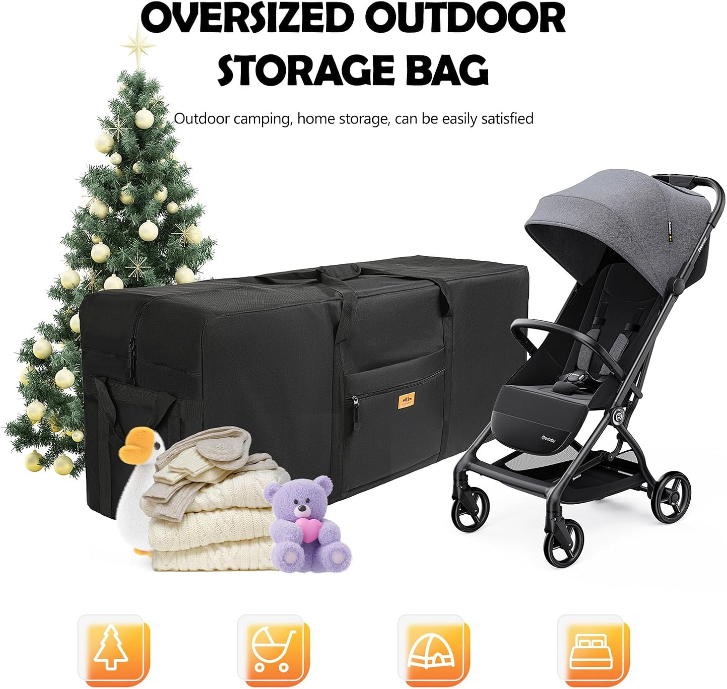 47 inch Foldable Oversized Zipper Duffel Bag, Travel Outdoor Camping Bag, Sports Equipment Storage Bag, Waterproof and Scratch Resistant, Black