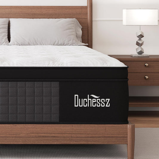NEW - Duchessz King 14 inch Hybrid Mattress Black with Gel Memory Foam and Individually Pocket Innerspring Euro Top Mattress Medium Firm for Motion Isolation, Edge Support - Retail $359