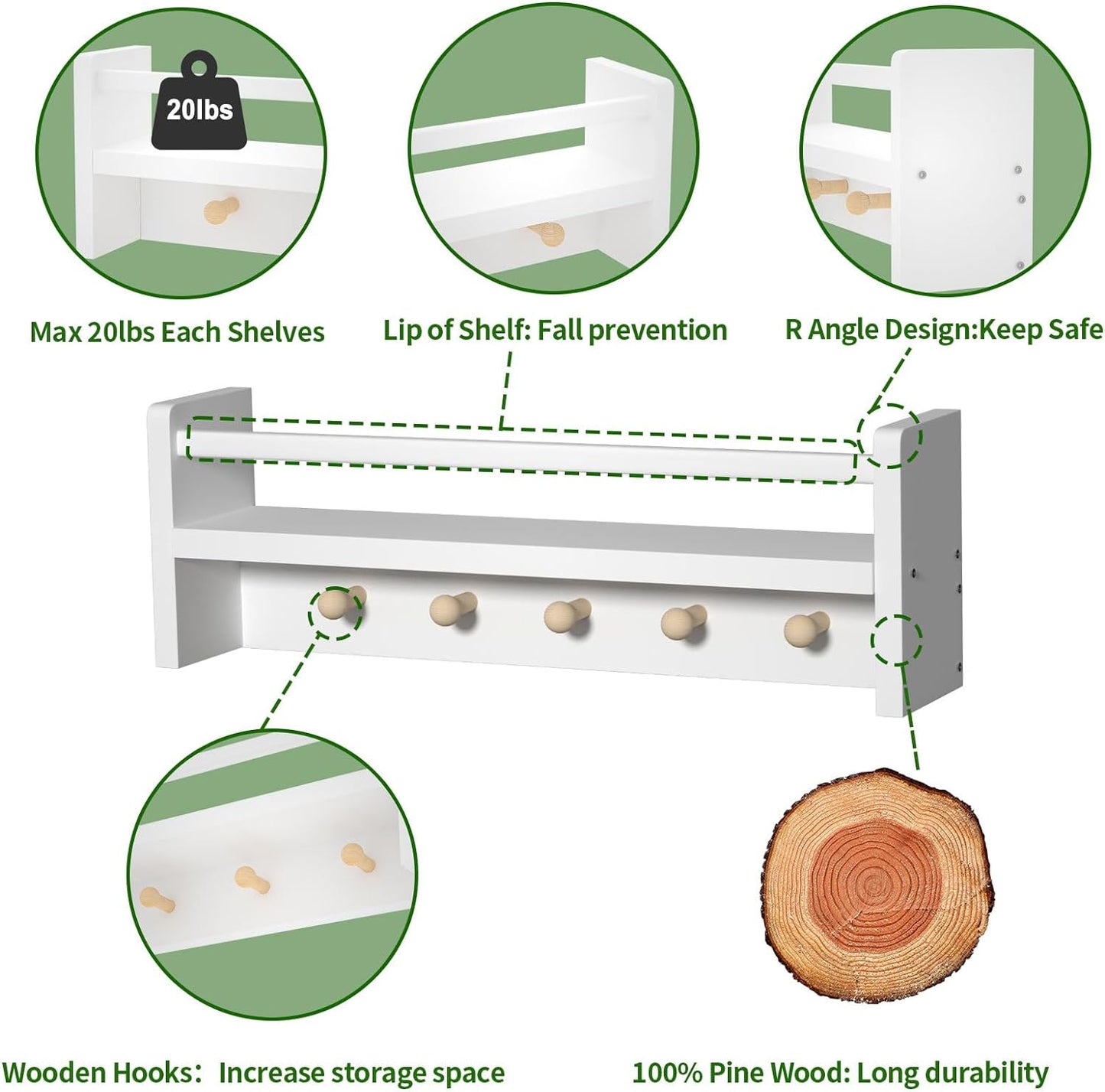 NEW - Esonal Wall Mounted Bookshelves for Kids, White Nursery Floating Book Shelves, 24 Inch Floating Shelves for Wall Decor Storage for Kids Room, Bathroom Decor, Bedroom, Set of 3 - Retail $48