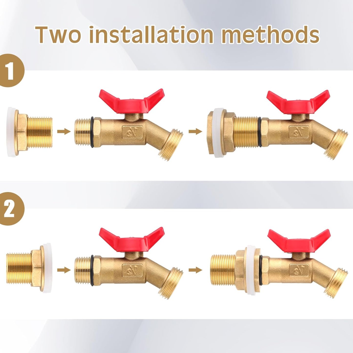 JaGely 3 Sets Brass Rain Barrel Spigot Kit with Heavy Duty Bulkhead Fitting Quarter Turn Ball Valve Rain Barrel Faucet for Aquariums, Water Tanks, Tubs, Pools(Red)