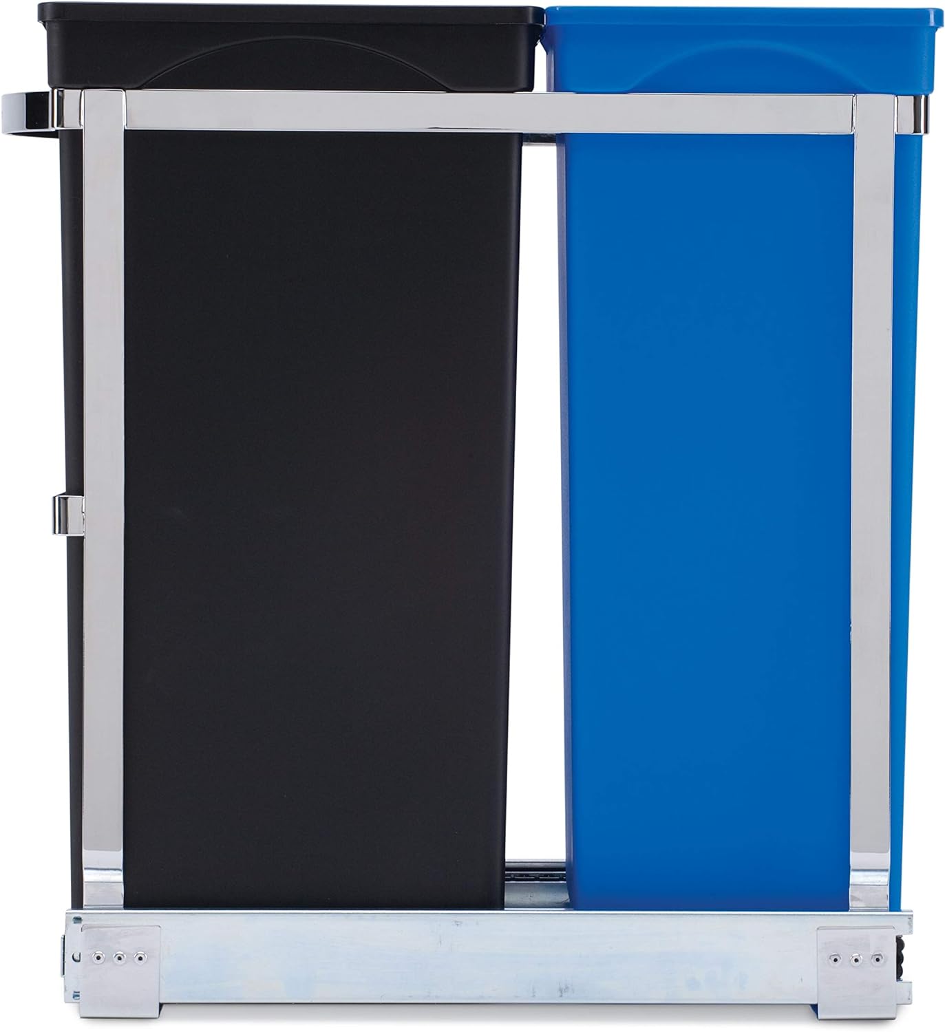 NEW - simplehuman 35 Liter / 9.3 Gallon Dual Compartment Under Counter Kitchen Cabinet Pull-Out Recycling Bin and Trash Can, Chrome - Retail $79