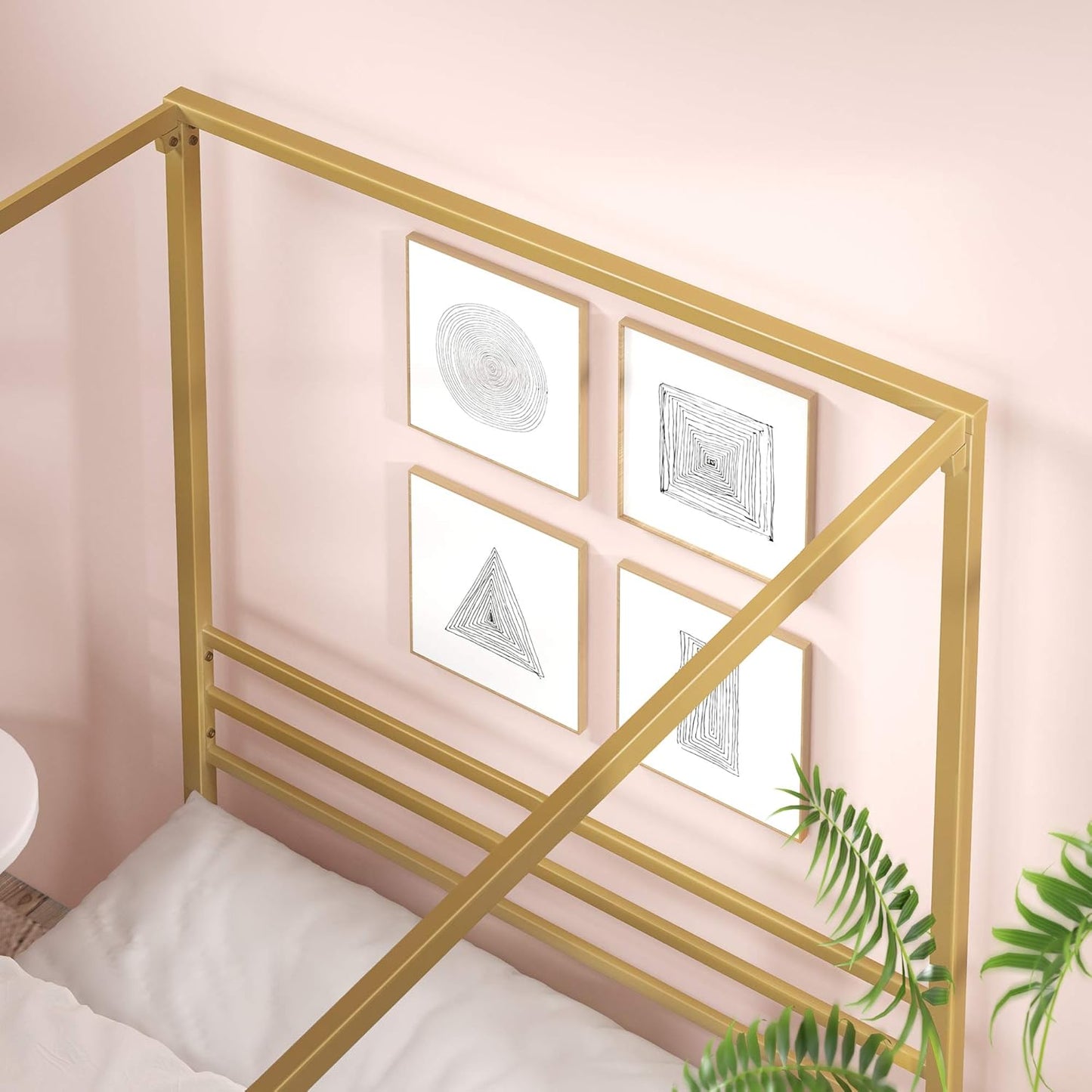 Zinus Patricia Gold Metal Canopy Platform Bed Frame, Mattress Foundation with Steel Slat Support, Queen