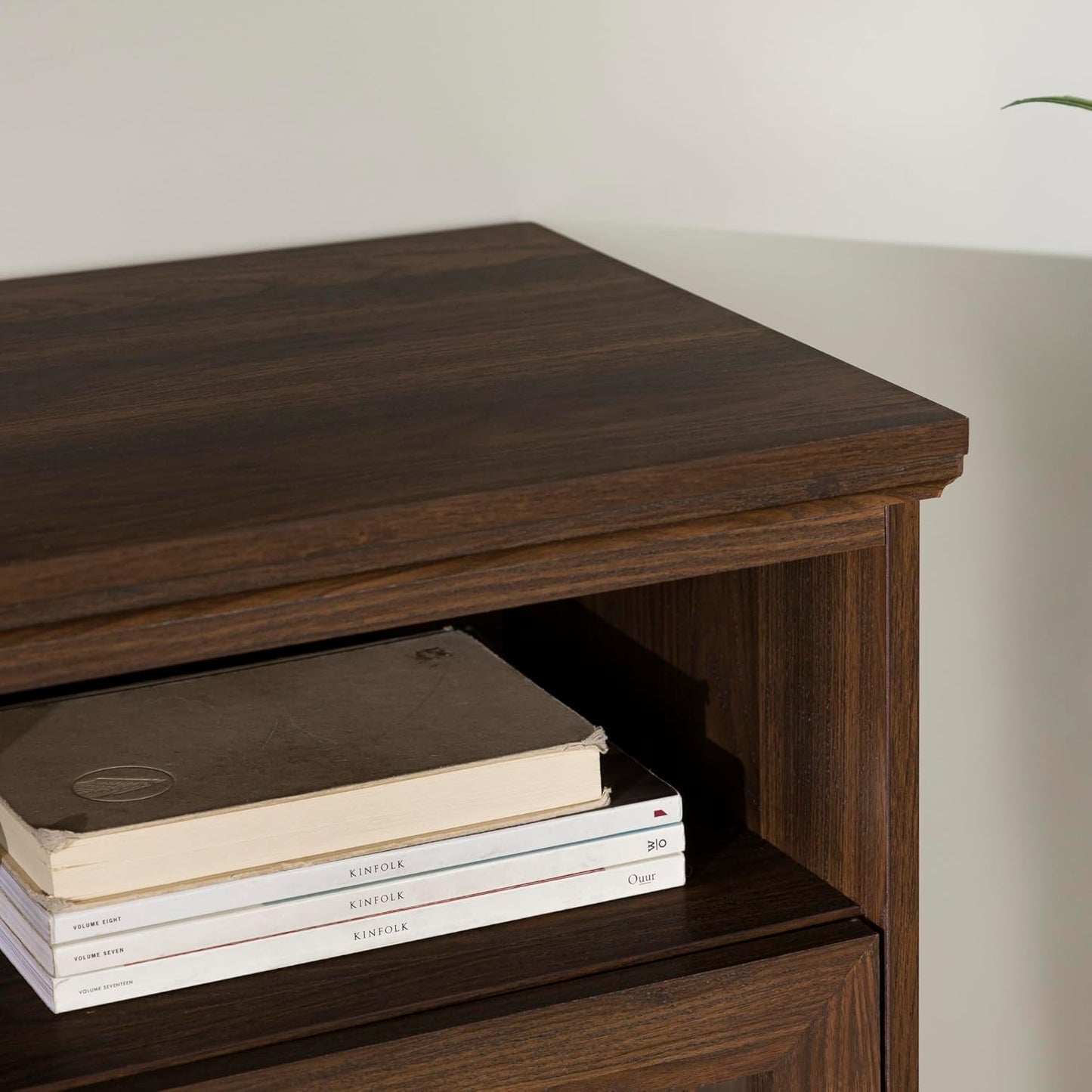 NEW - Walker Edison Classic Glass Door Universal TV Stand for TV's up to 64" Flat Screen Living Room Storage Cabinet Doors and Shelves Entertainment Center, 16"D x 58"W x 33"H, Dark Walnut - Retail $330