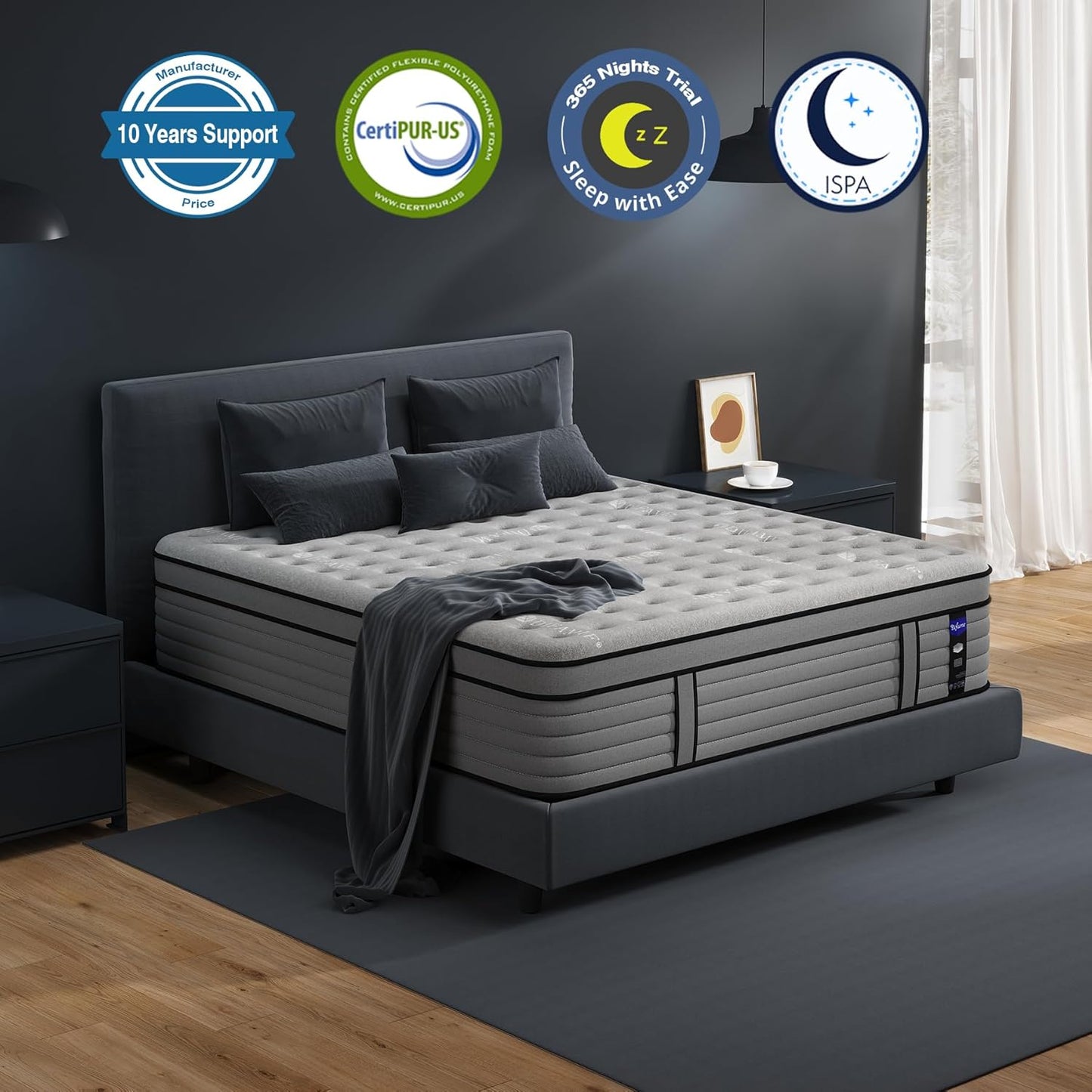 NEW - DIFAME KING 14 Inch Mattress, Hybrid Mattres, Upgraded Strengthen Individually Pocket Spring for Motion Isolation, Pressure Relief, Edge Support, Medium Firm - Retail $460