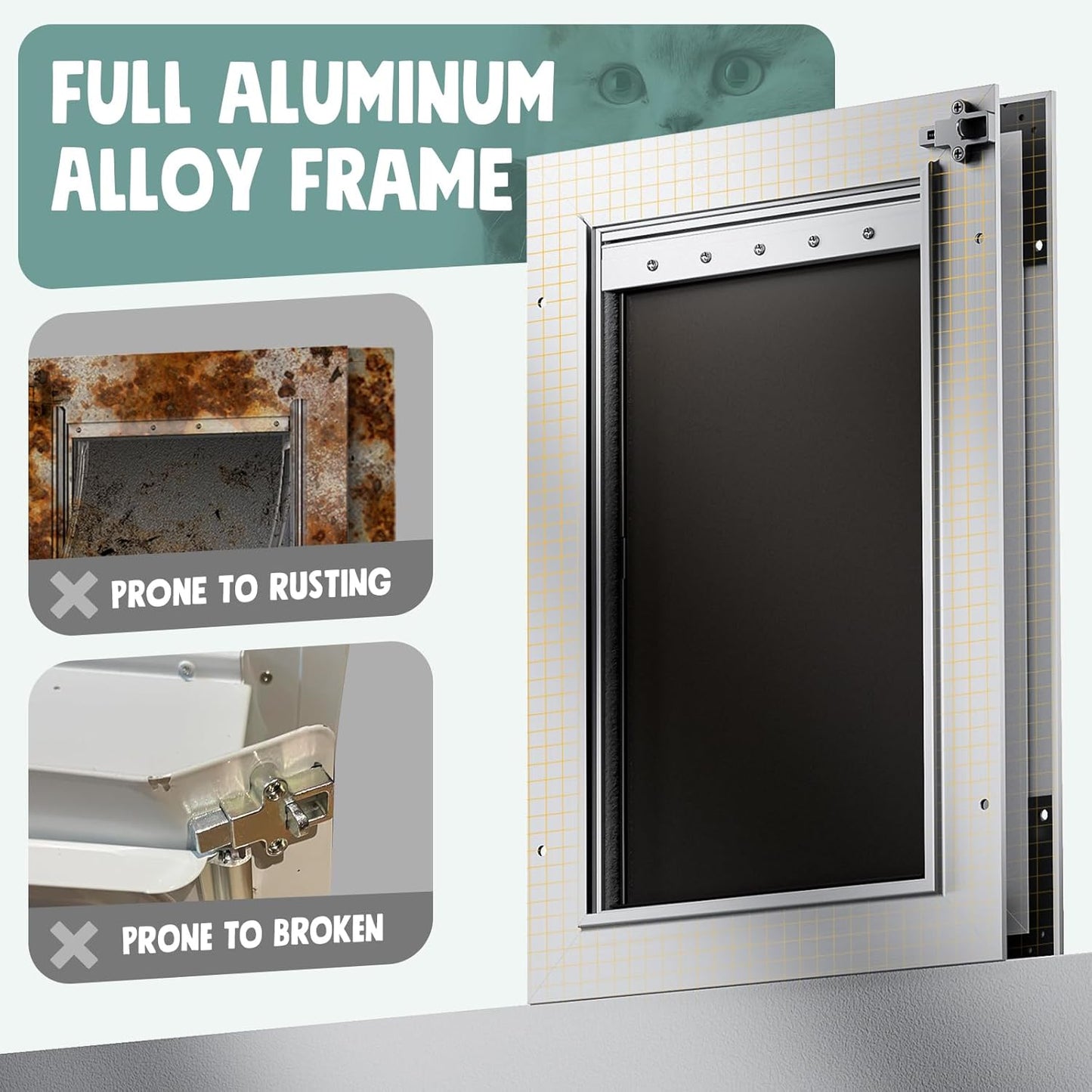 Dog Door for Door All Aluminum Alloy 3 Flaps White, Medium Doggy Doggie Door, Cat Door Heavy Duty Pet Door for Dogs, Insulation Flap and Lockable Closing Panel, Durable Rust Resistant, Pet Up to 45lb