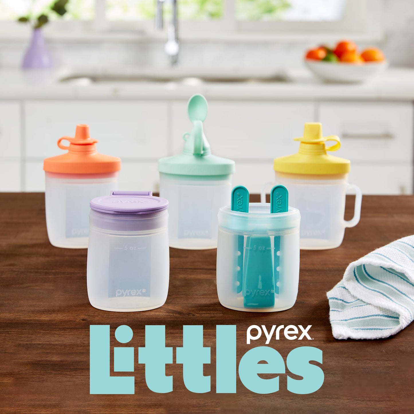 NEW - 4Pyrex Littles Sippy Cup 5 OZ Pouch, Silicone Baby Toddler Feeding Set, Airtight Leak-Proof BPA Free Non-Breakable Dishwasher Safe, Ages 6 Months + - Retail $3