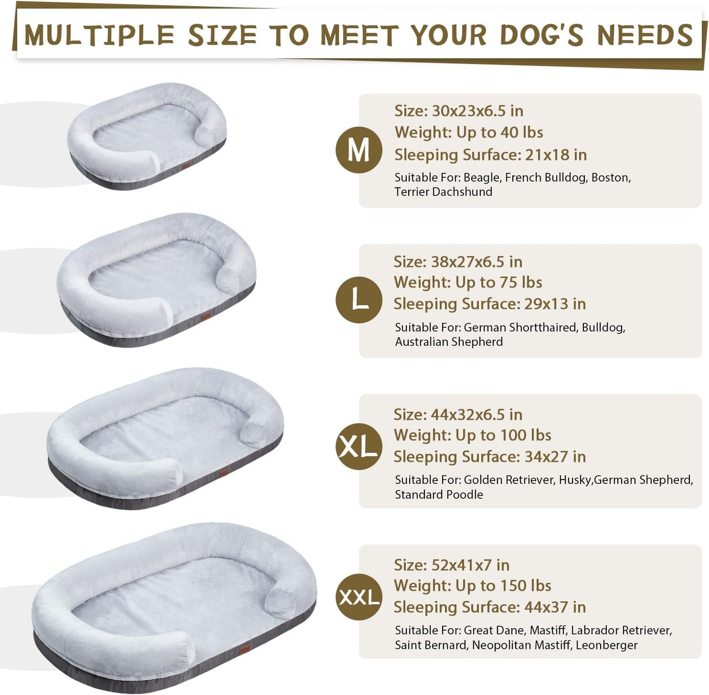 Pettycare 38 inches Memory Foam Dog Beds for Large Dogs, Orthopedic Dog Bed Washable with Removable Cover and Waterproof Liner, Couch Pet Bed Sofa with Sides and Antislip Bottom Fits up to 75lbs, Grey