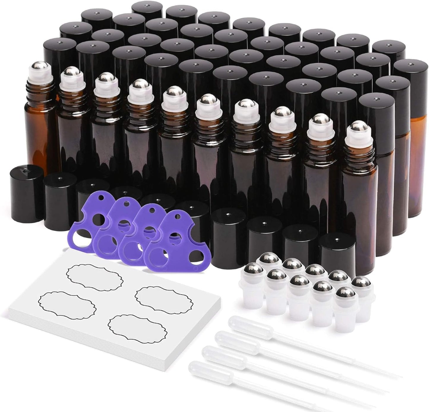 Essential Oil Roller Bottles 8/48 Pack 10ml - ULG Glass Empty Roll on Bottles with Stainless Steel Roller Balls (Amber, 48count)