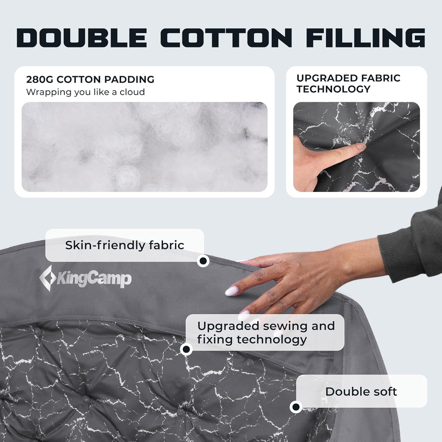 KingCamp Double Camping Chairs Oversized for Adults, Folding Padded Loveseat Campig Chair,Camping Couch with Cup Holder Wine Glass Holder,Support 440 lbs for Outdoor Lawn Beach Travel,Volcapetra - Retail $120