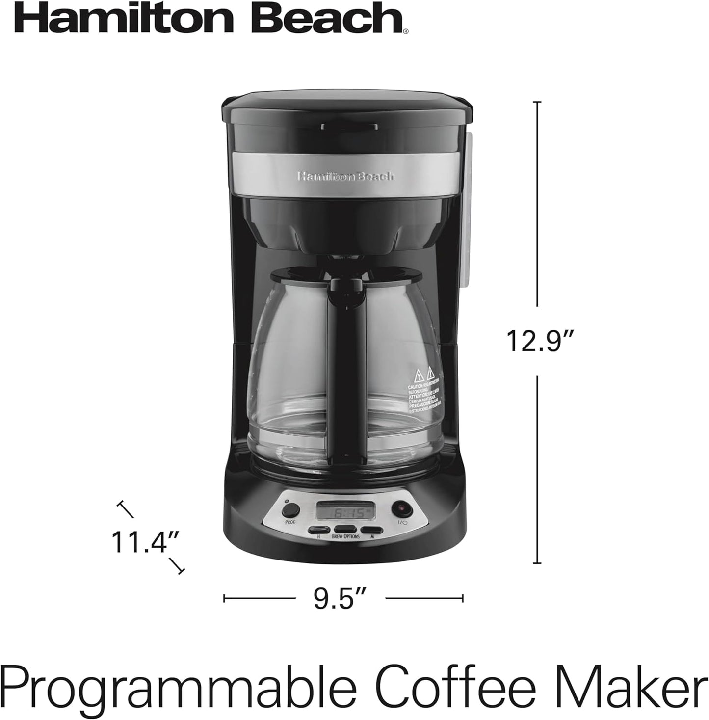 Hamilton Beach 12 Cup Programmable Drip Coffee Maker with 3 Brew Options, Glass Carafe, Auto Pause and Pour, Black with Stainless Accents (46299) - Retail $39