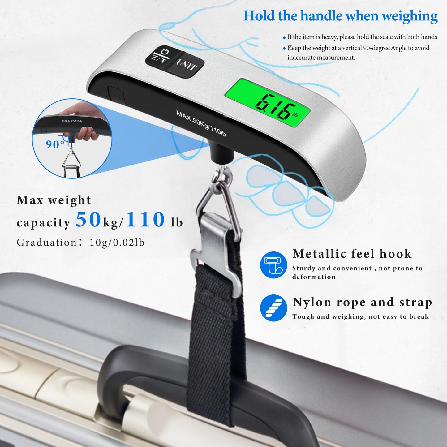 Luggage Scale, 110lb Luggage Weight Scale, LED Display, Luggage Scale Travel