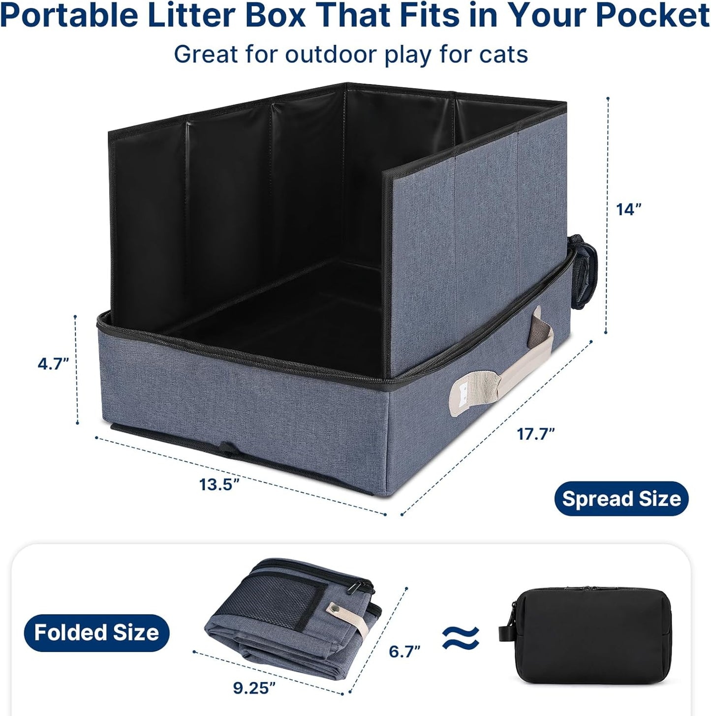 17.7 x 13.5 x 13.75 Travel Litter Box for Cats, Portable Litter Box with Pee Shield & Hard Bottom, Collapsible Cat Litter Pan for Travel, Car, Hotel, Leak-Proof Design, Water-Resistant, Easy Cleaning