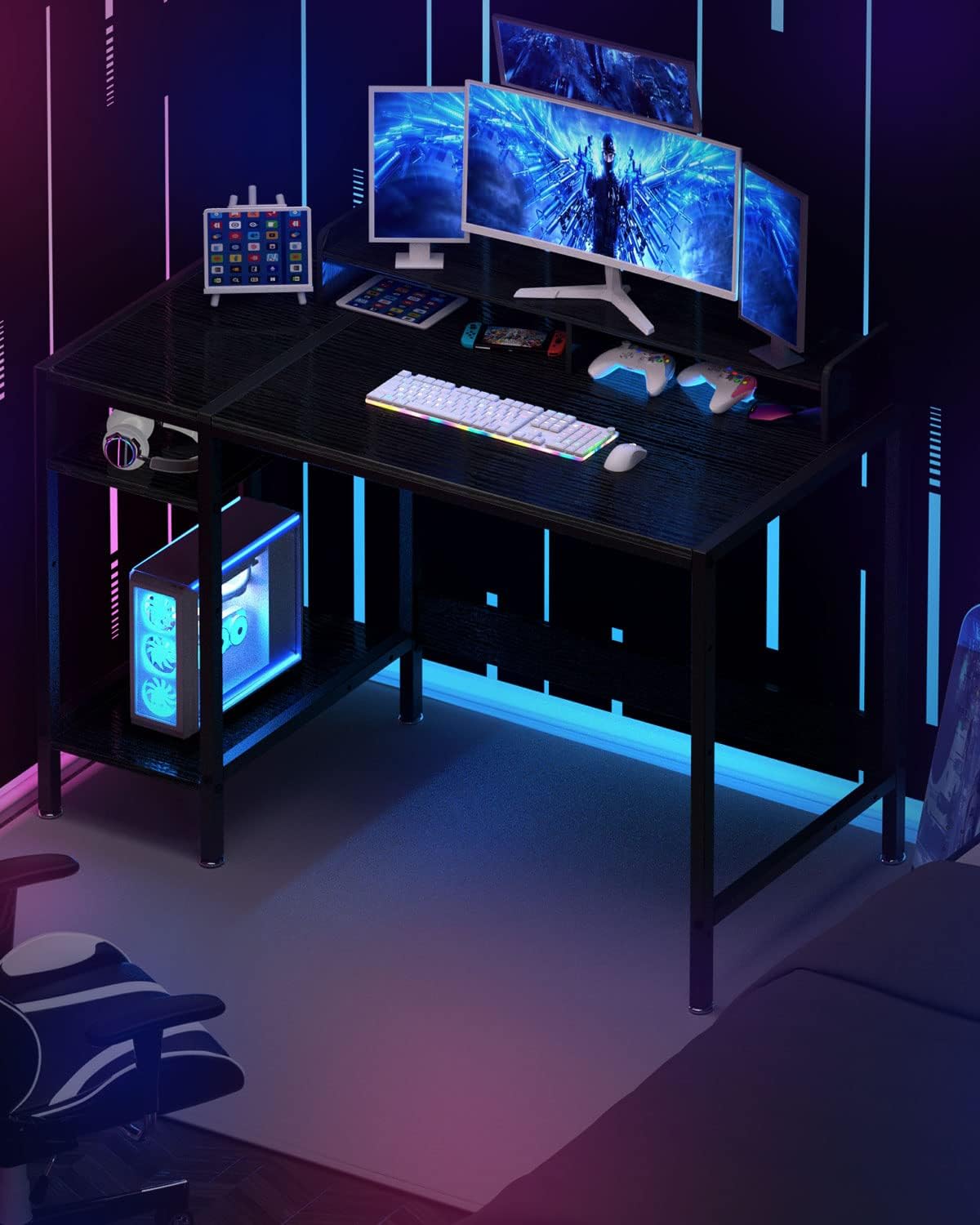 Computer Desk - 47” Gaming Desk, Home Office Desk with Storage, Small Table with Monitor Stand, Storage Space-Savor, Modern Table, Black