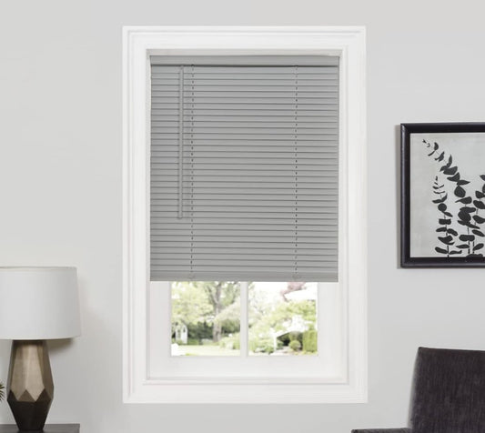NEW - Cordless Room Darkening Mini Blind - 48 Inch Width, 64 Inch Length, 1" Slat Size - Gray - Cordless GII Deluxe Sundown Horizontal Windows Blinds for Interior by Achim Home Decor - Retail $38