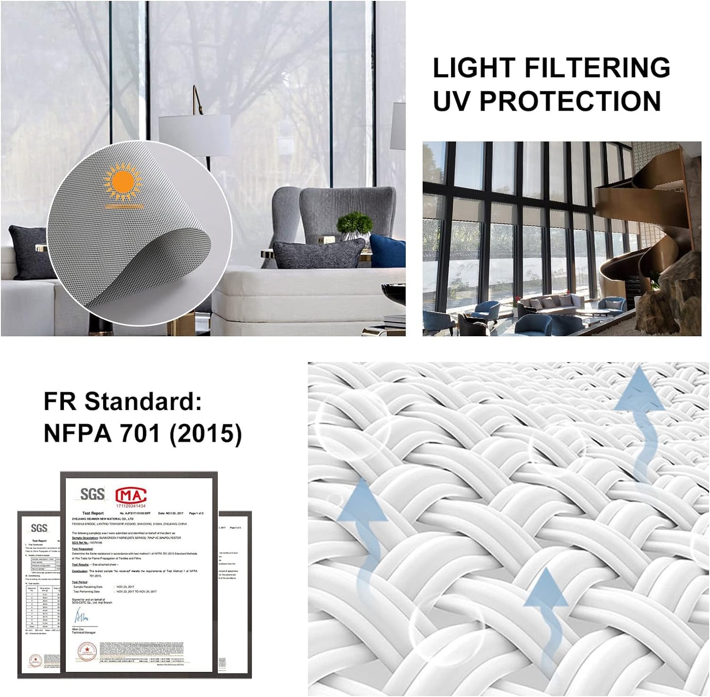 NEW - Persilux Solar Roller Shades Blinds for Windows Shades (31" W x 72" H, Grey) Flame Retardant, Light Filtering View Through Sheer Shades for Home, Easy to Install - Retail $49