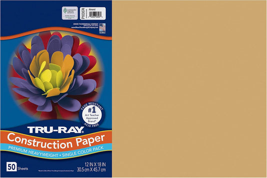 Tru-Ray Construction Paper, Almond, 12" x 18", 50 Sheets