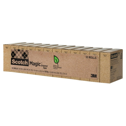 Scotch Magic Greener Tape, Invisible Tape for Fixing Paper, Office Supplies and Back to School Supplies, 0.75 in .x 900 in., 12 Rolls - Retail $24