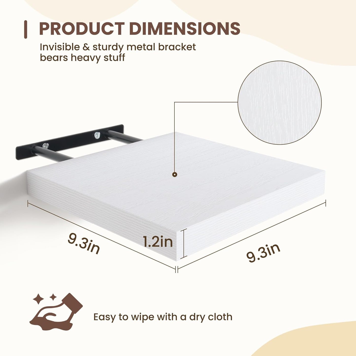 Fun Memories Floating Shelves for Wall Set of 3 - 12 Inch Square Shelves with Invisible Brackets, Small Wall Shelf for Living Room, Bathroom, Bedroom, and Kitchen Decor，Set of 3