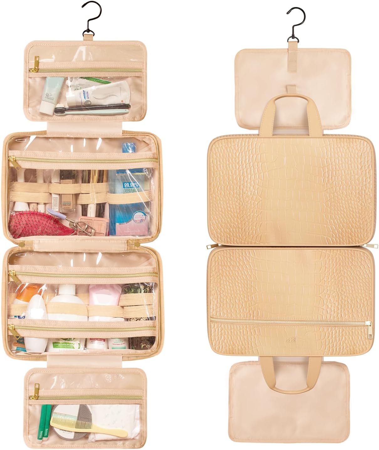 Dot&Dot Spacious Leather Toiletry Bathroom Bag - Hanging Travel Toiletry Bag for Women