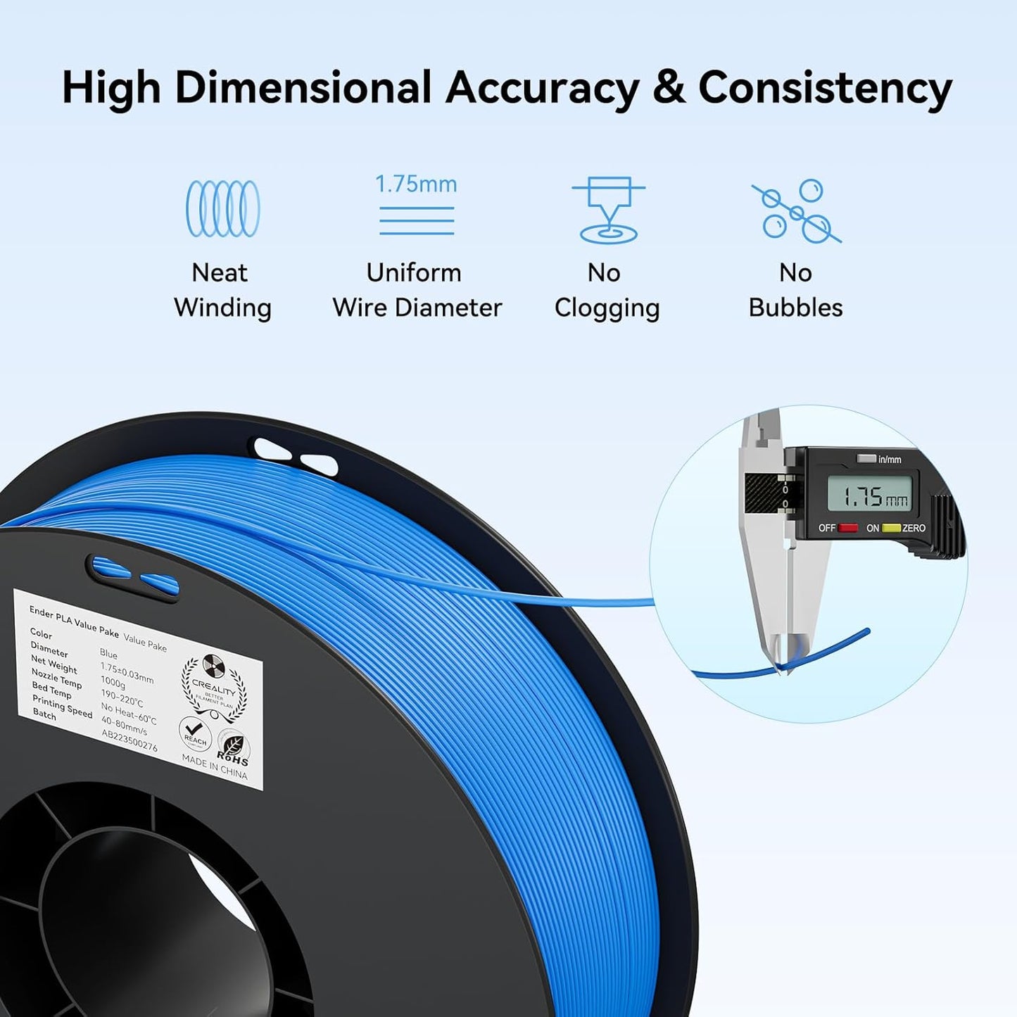 Filament 1.75mm 2 Packs for 3D Printing, Cost-Effective Ender PLA Filament 3D Printers, No-Tangling, Strong Bonding and Overhang Performance Dimensional Accuracy +/-0.02mm, Blue & Red