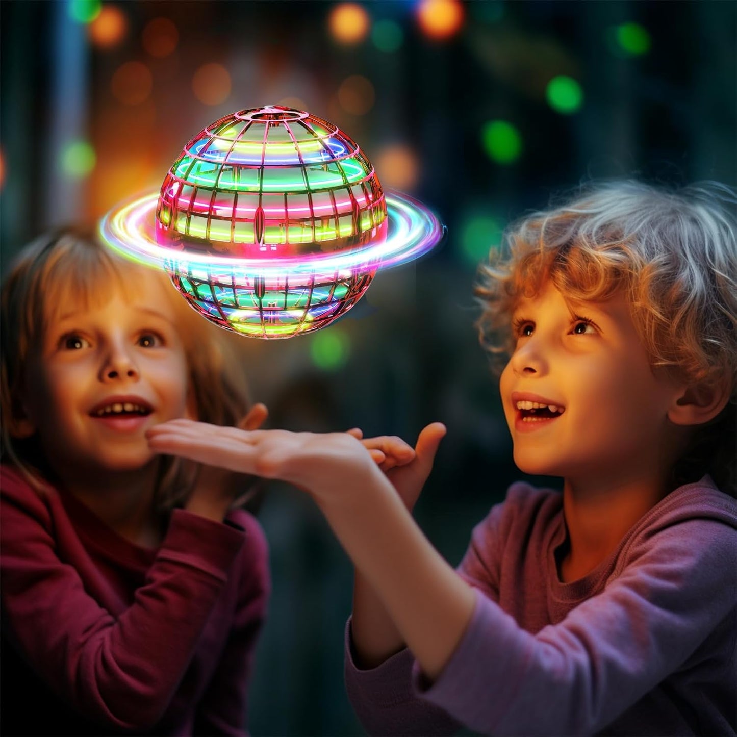 Flying Orb Ball, Red with Dazzling Lights, Magic Hover Spinner, Cool Boomerang Drone