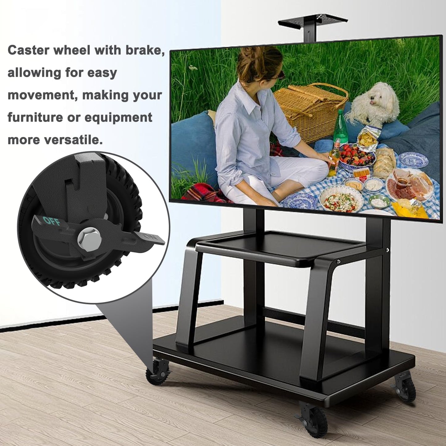 Heavy Duty Caster Wheel 8 Inch,Plate Caster Swivel 2 Pack 700lb Capacity,Solid Rubber,Cast Iron,Brake Casters for Flat Carts,Workbench,Dolly,Trolley
