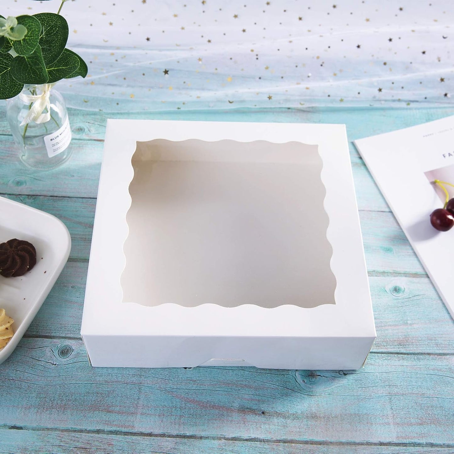 [15pcs] 12inch White Bakery Boxes, 12x12x2.5inch Large Pie Boxes with PVC Window