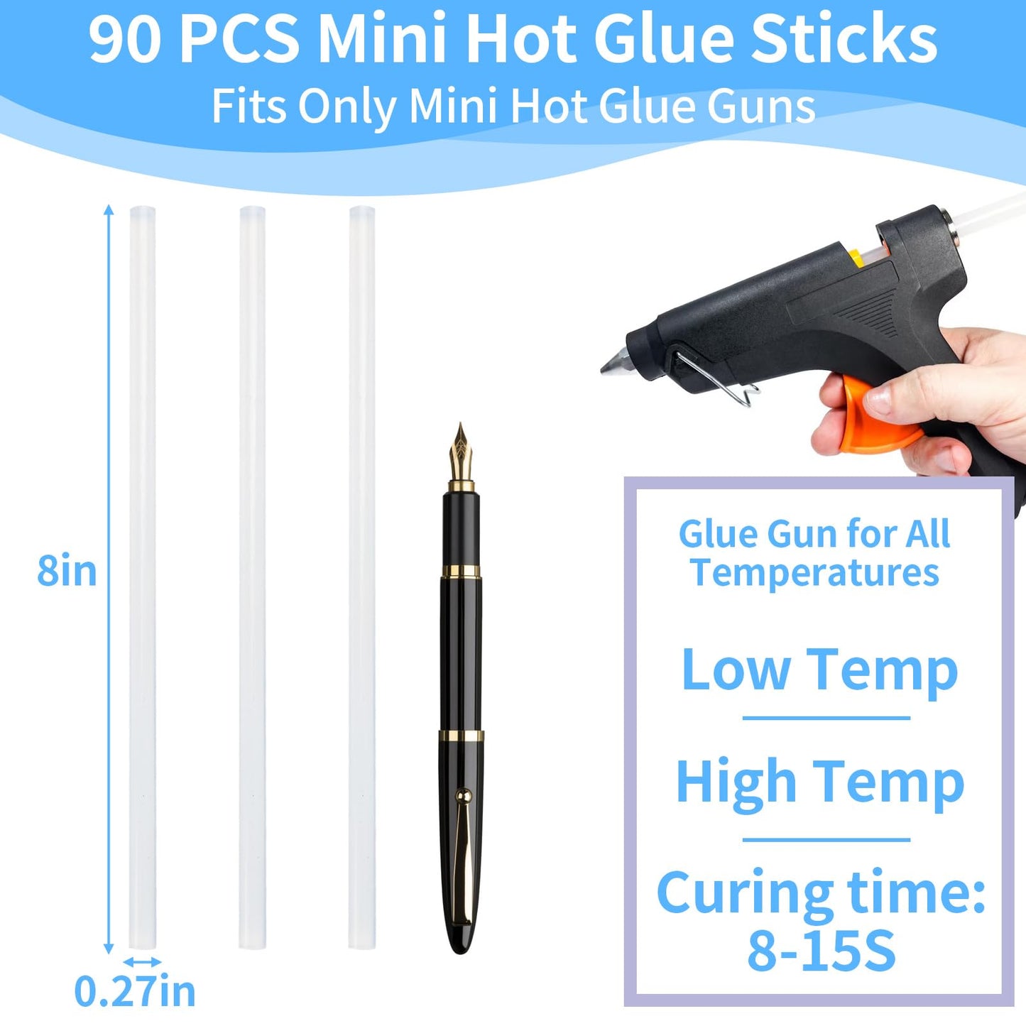 Mini Hot Glue Sticks Bulk, Clear Glue Gun Sticks for Metal, Wood, Glass, Crafts and School Projects, Bond (90 Pieces 8 x 0.25 Inch)